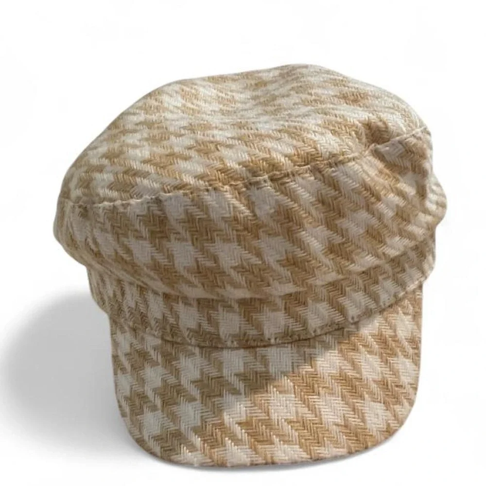Unbranded Newsboy Cap Women Beige Houndstooth Fiddler Hat